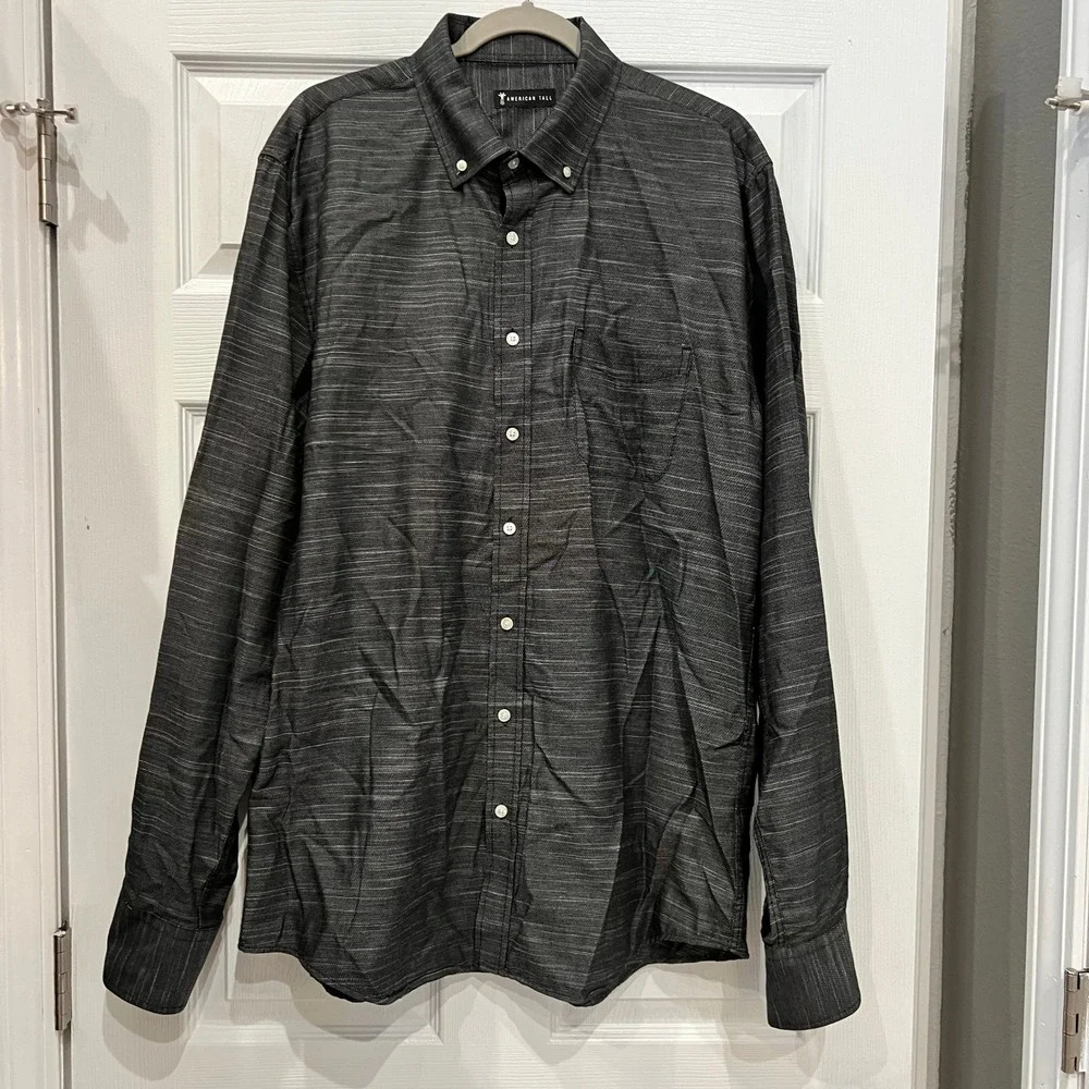 American Tall Button Down Shirt Charcoal Grey Slub Fabric Modern Professional LT